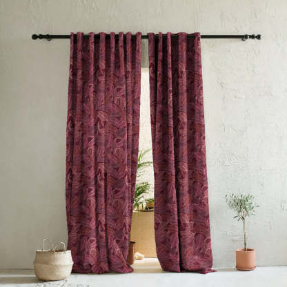 Leafy Silhouette Floral Maroon Heavy Satin Blackout curtains Set Of 2 - (DS470C)