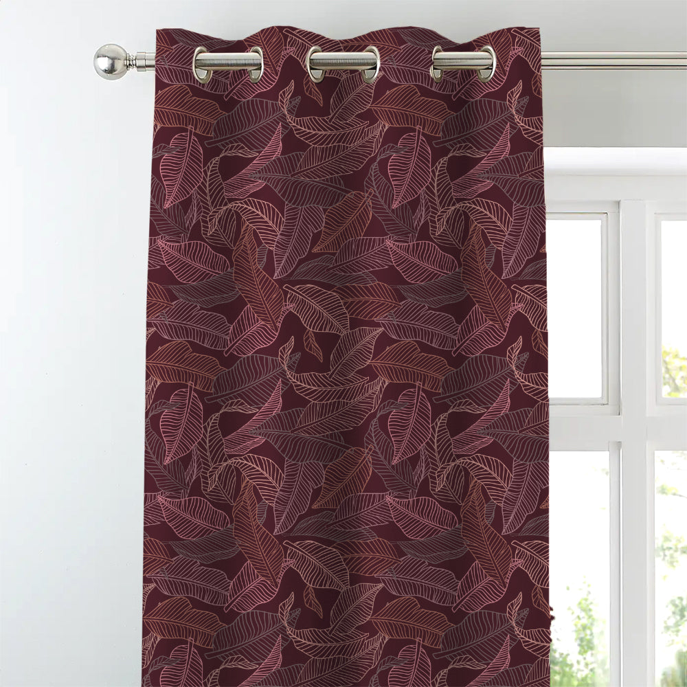 Leafy Silhouette Floral Maroon Heavy Satin Blackout curtains Set Of 2 - (DS470C)