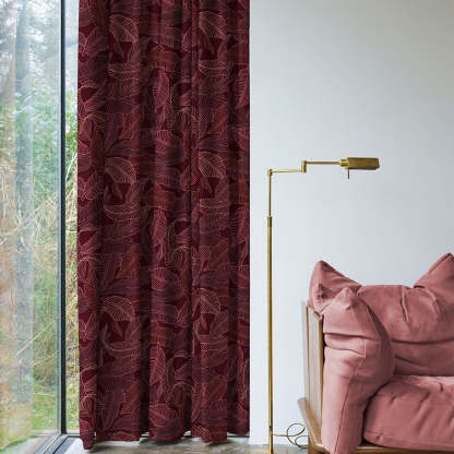 Leafy Silhouette Floral Maroon Heavy Satin Blackout curtains Set Of 2 - (DS470C)