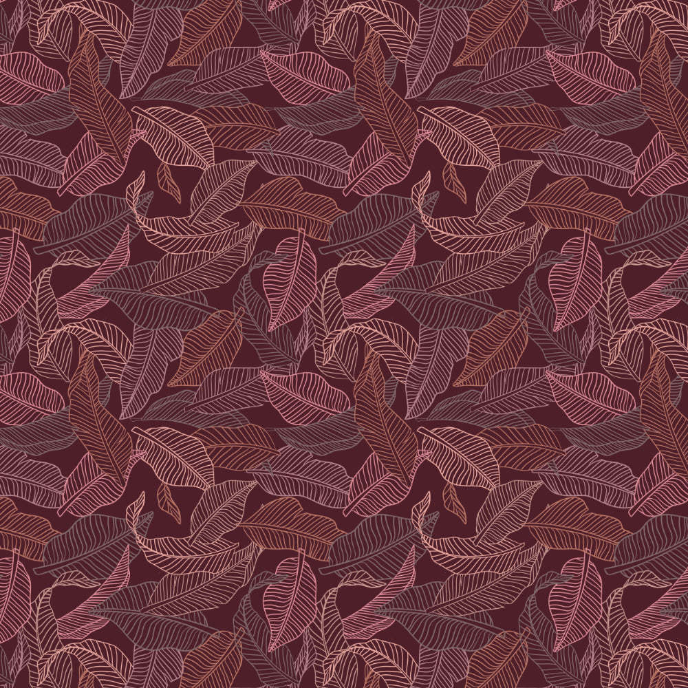 Leafy Silhouette Floral Maroon Heavy Satin Blackout curtains Set Of 2 - (DS470C)