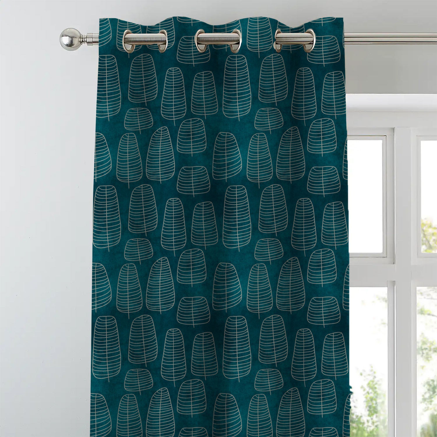 Leaf Tracery Floral Turquoise Heavy Satin Blackout Curtains Set Of 2 - (DS471A)