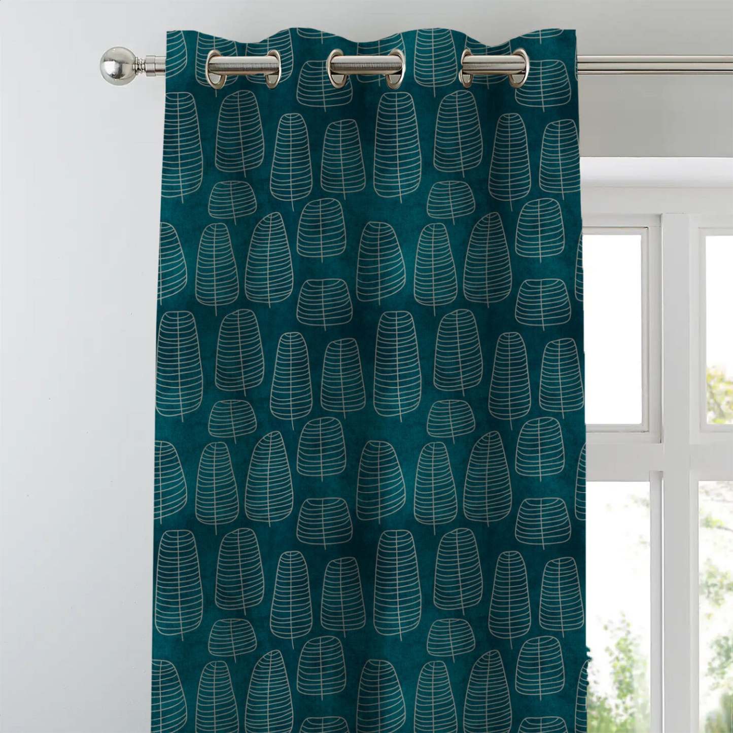 Leaf Tracery Floral Turquoise Heavy Satin Blackout Curtains Set Of 2 - (DS471A)