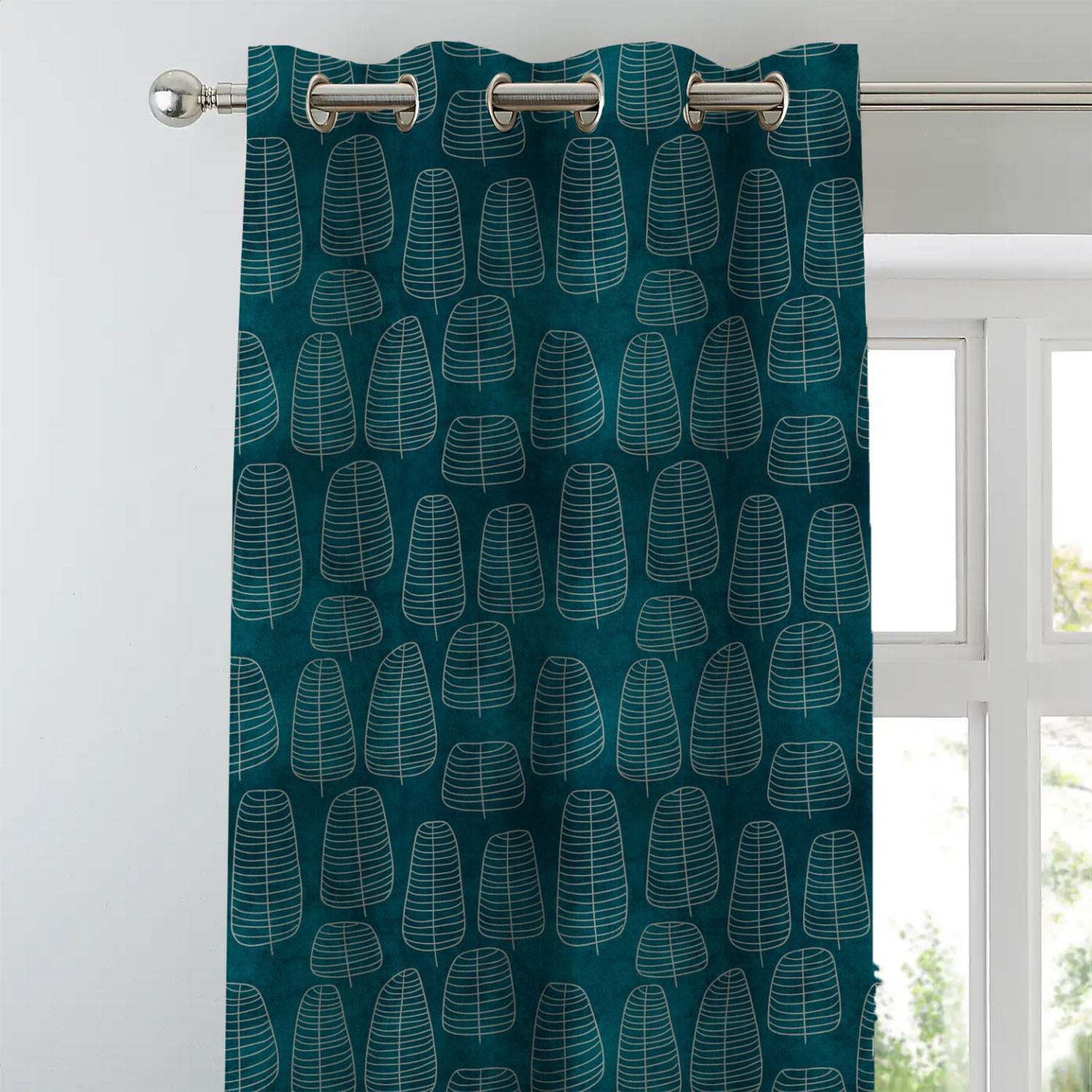 Leaf Tracery Floral Turquoise Heavy Satin Blackout Curtains Set Of 2 - (DS471A)