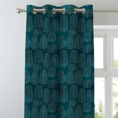 Leaf Tracery Floral Turquoise Heavy Satin Blackout Curtains Set Of 2 - (DS471A)