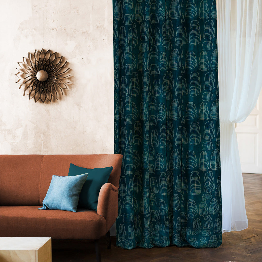 Leaf Tracery Floral Turquoise Heavy Satin Blackout Curtains Set Of 2 - (DS471A)
