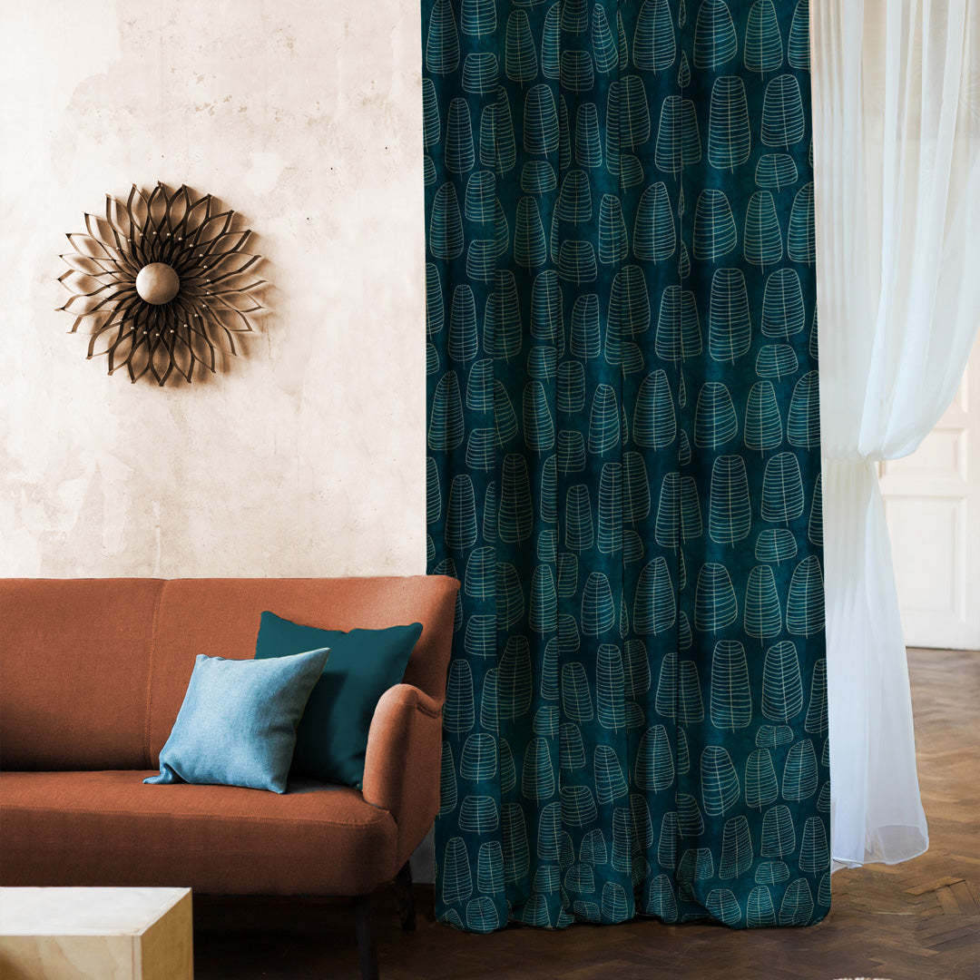 Leaf Tracery Floral Turquoise Heavy Satin Blackout Curtains Set Of 2 - (DS471A)