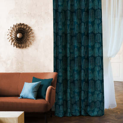 Leaf Tracery Floral Turquoise Heavy Satin Blackout Curtains Set Of 2 - (DS471A)