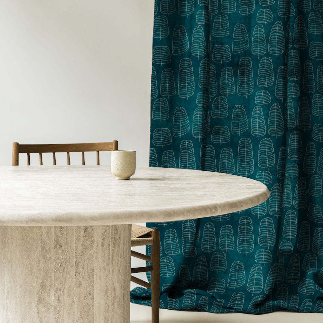 Leaf Tracery Floral Turquoise Heavy Satin Blackout Curtains Set Of 2 - (DS471A)