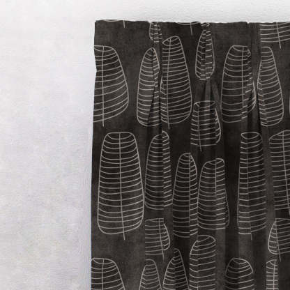 Leaf Tracery Floral Charcoal Grey Heavy Satin Blackout Curtains Set Of 2 - (DS471B)