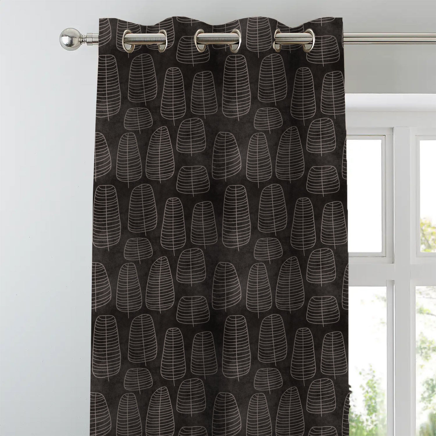 Leaf Tracery Floral Charcoal Grey Heavy Satin Blackout Curtains Set Of 2 - (DS471B)