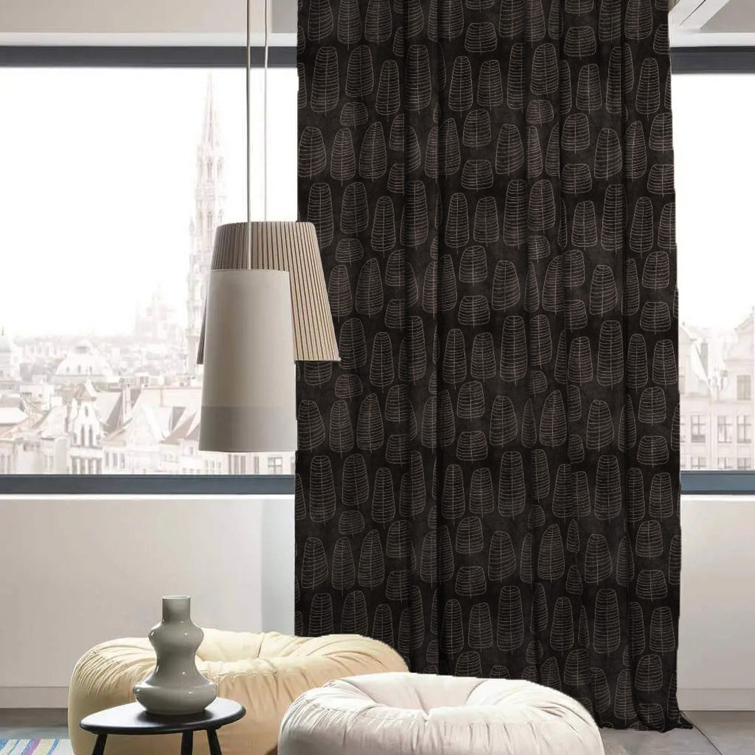 Leaf Tracery Floral Charcoal Grey Heavy Satin Blackout Curtains Set Of 2 - (DS471B)