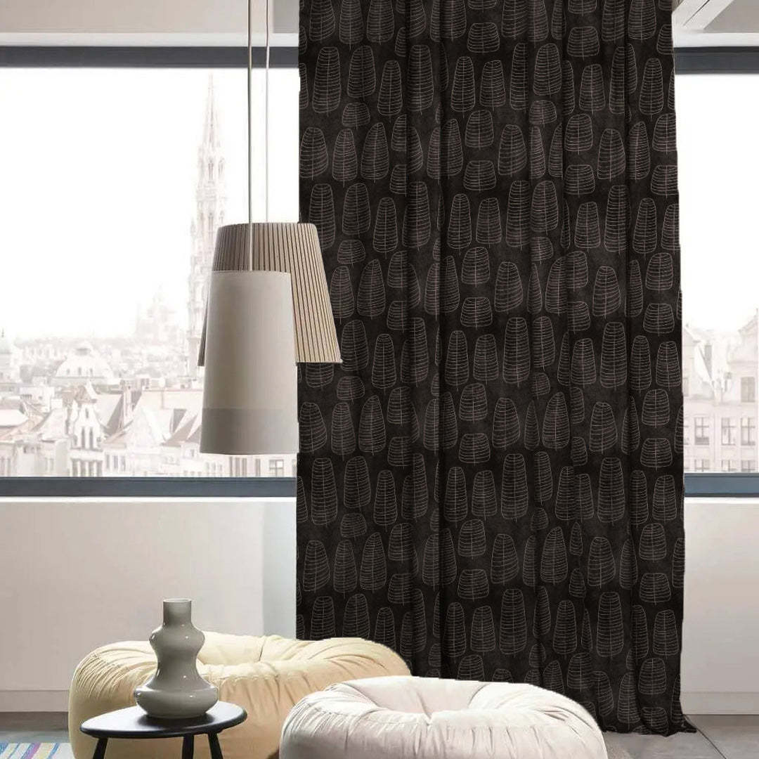Leaf Tracery Floral Charcoal Grey Heavy Satin Blackout Curtains Set Of 2 - (DS471B)