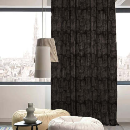 Leaf Tracery Floral Charcoal Grey Heavy Satin Blackout Curtains Set Of 2 - (DS471B)