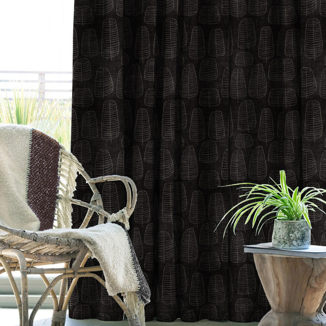 Leaf Tracery Floral Charcoal Grey Heavy Satin Blackout Curtains Set Of 2 - (DS471B)