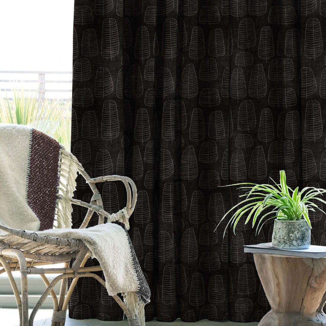 Leaf Tracery Floral Charcoal Grey Heavy Satin Blackout Curtains Set Of 2 - (DS471B)