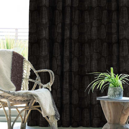Leaf Tracery Floral Charcoal Grey Heavy Satin Blackout Curtains Set Of 2 - (DS471B)