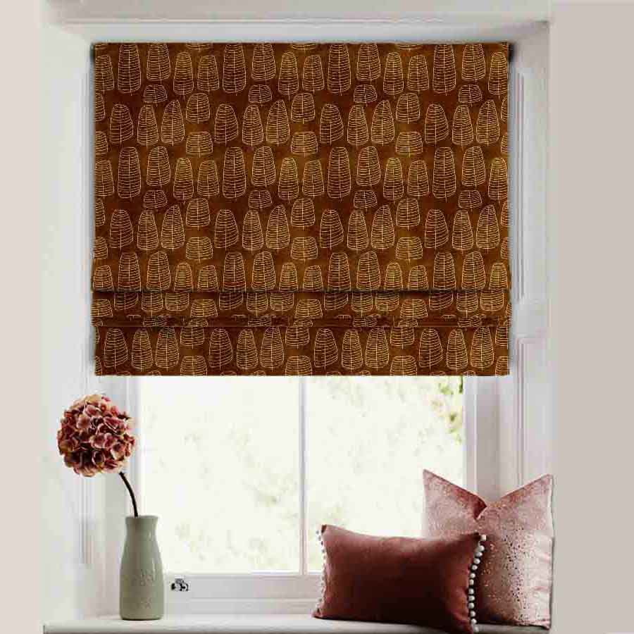 Leaf Tracery Floral Mud Brown Satin Roman Blind (DS471D)