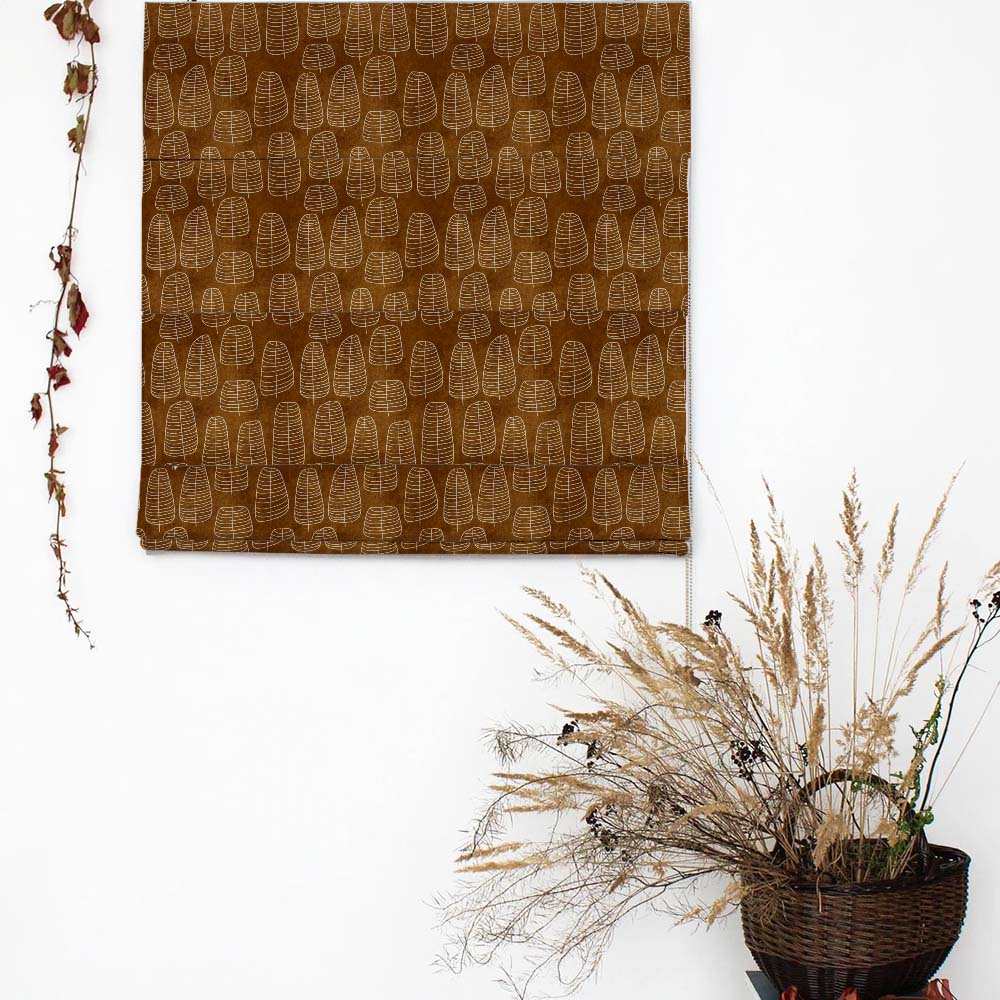 Leaf Tracery Floral Mud Brown Satin Roman Blind (DS471D)