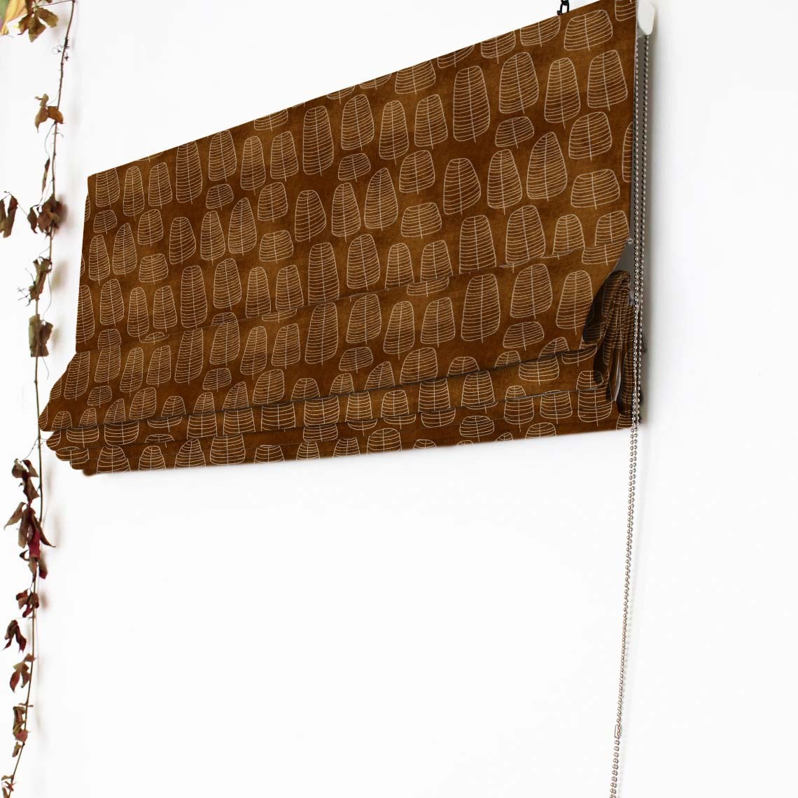 Leaf Tracery Floral Mud Brown Satin Roman Blind (DS471D)