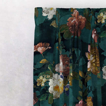 Dark Romance Floral Turquoise Heavy Satin Blackout curtains Set Of 2 - (DS473B)