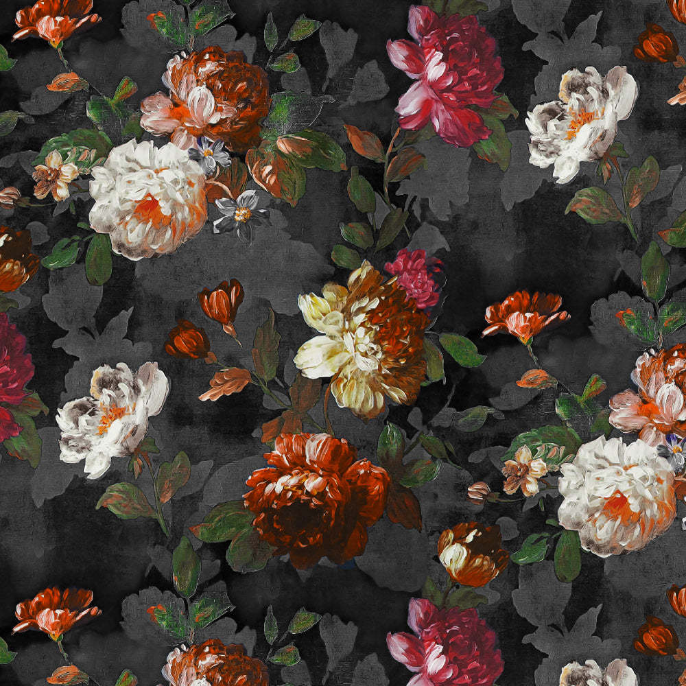 Dark Romance Floral Jade Black Heavy Satin Blackout curtains Set Of 2 - (DS473D)