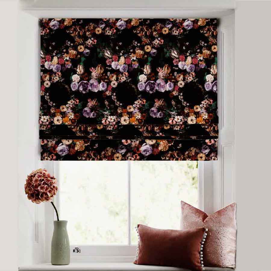Twilight Floral Dusty Purple Satin Roman Blind (DS474B)