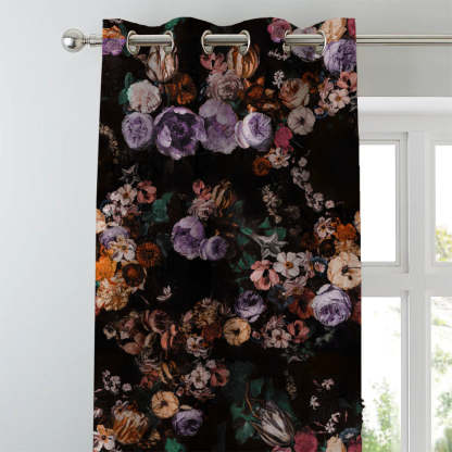 Noir Blossom Floral Dusty Purple Heavy Satin Room Darkening Curtains Set Of 2 - (DS474B)