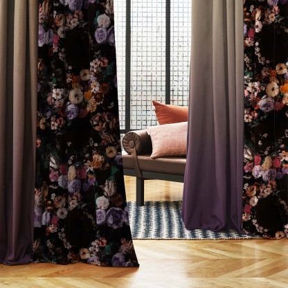 Noir Blossom Floral Dusty Purple Heavy Satin Room Darkening Curtains Set Of 2 - (DS474B)