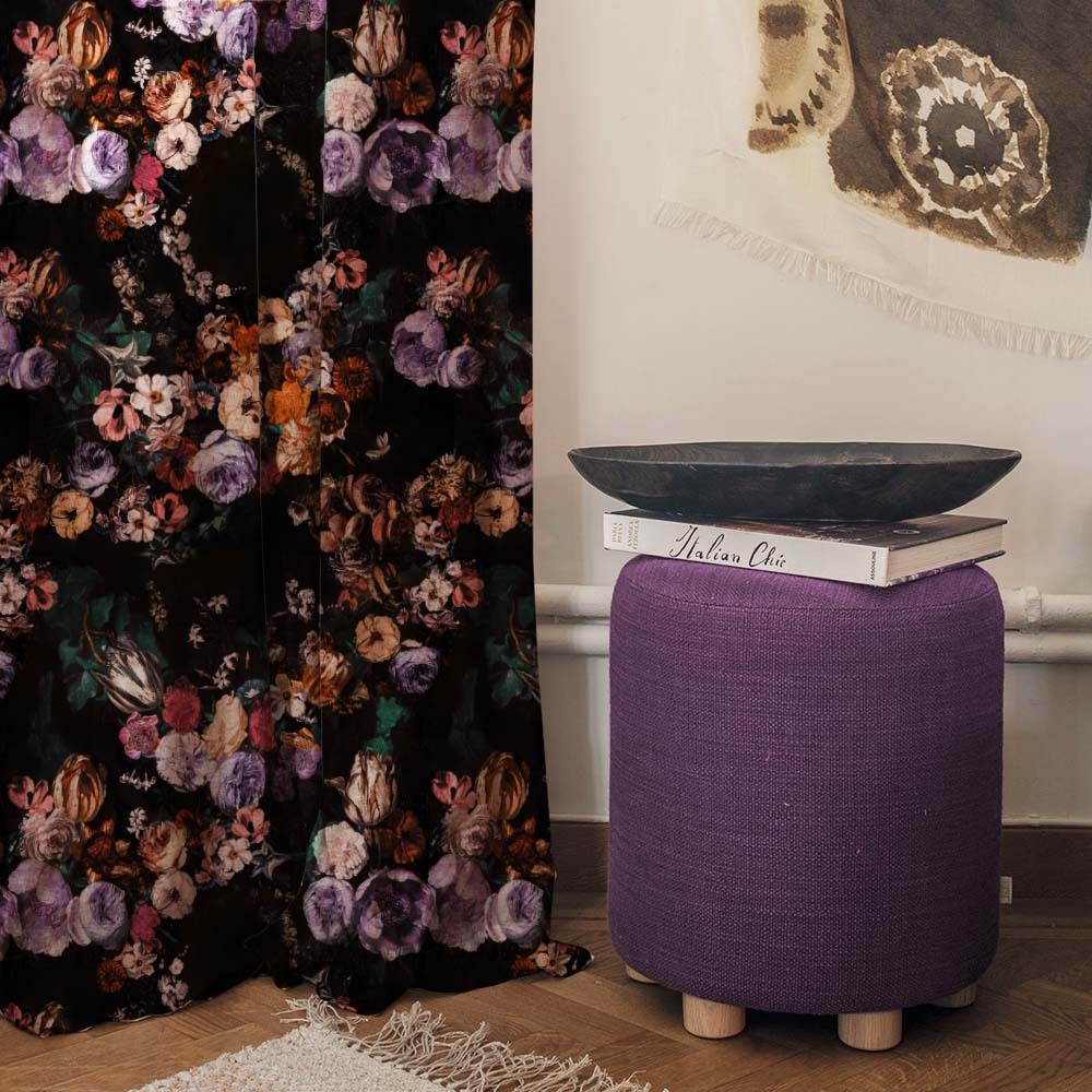 Noir Blossom Floral Dusty Purple Heavy Satin Room Darkening Curtains Set Of 2 - (DS474B)