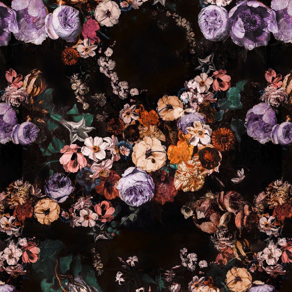 Noir Blossom Floral Dusty Purple Heavy Satin Room Darkening Curtains Set Of 2 - (DS474B)