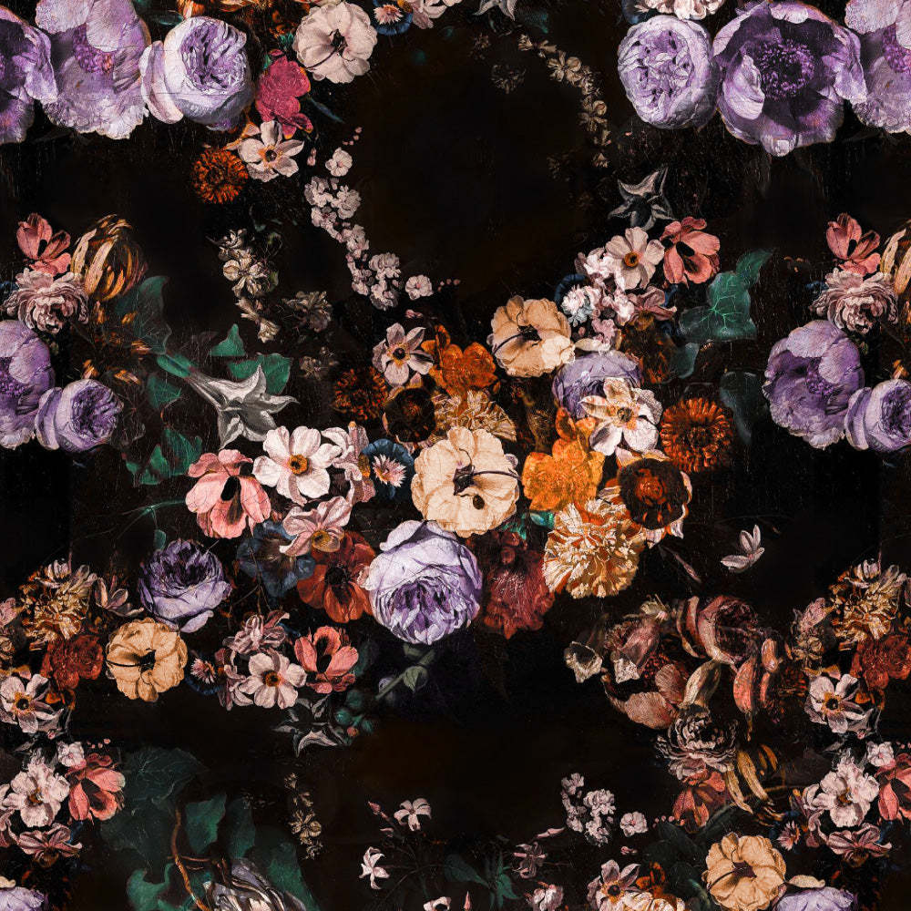 Noir Blossom Floral Dusty Purple Heavy Satin Room Darkening Curtains Set Of 2 - (DS474B)