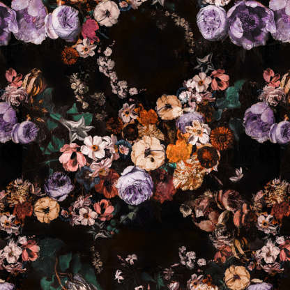 Noir Blossom Floral Dusty Purple Heavy Satin Room Darkening Curtains Set Of 2 - (DS474B)