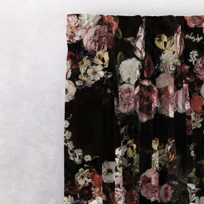 Noir Blossom Floral Peach Pink Heavy Satin Blackout Curtains Set Of 2 - (DS474C)