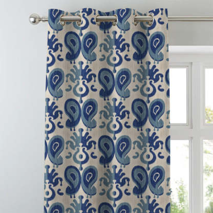 Ikat Indie OffWhite Heavy Satin Room Darkening Curtains Set Of 2 - (DS478D)