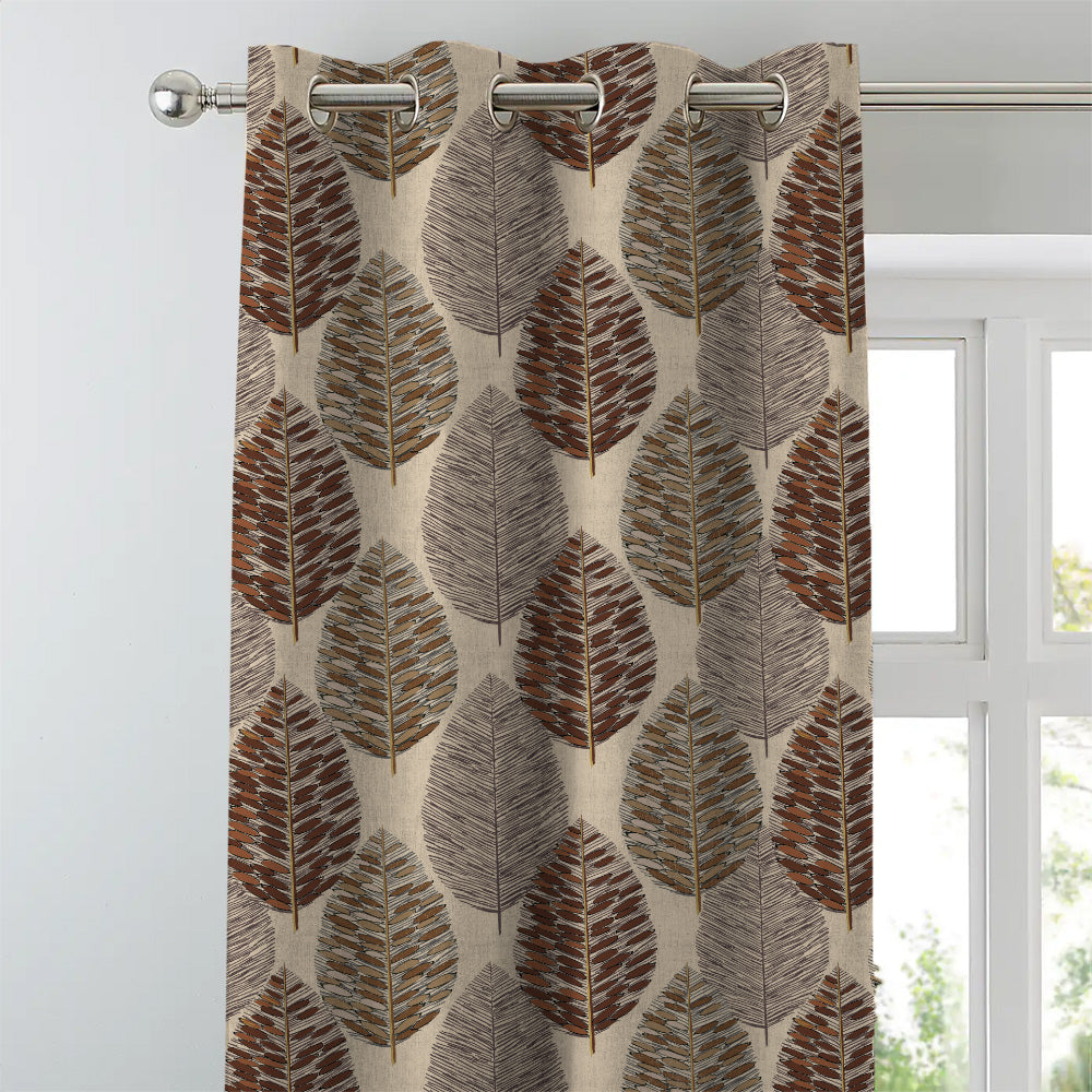 Evergreen Delight Floral Coffee Brown Heavy Satin Blackout Curtains Set Of 2 - (DS480C)