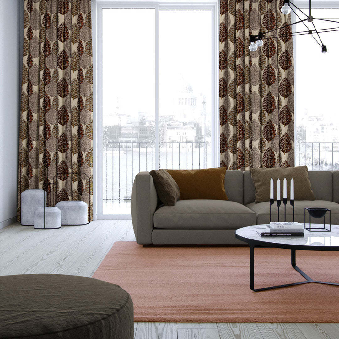 Evergreen Delight Floral Coffee Brown Heavy Satin Blackout Curtains Set Of 2 - (DS480C)