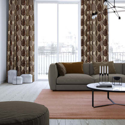 Evergreen Delight Floral Coffee Brown Heavy Satin Blackout Curtains Set Of 2 - (DS480C)