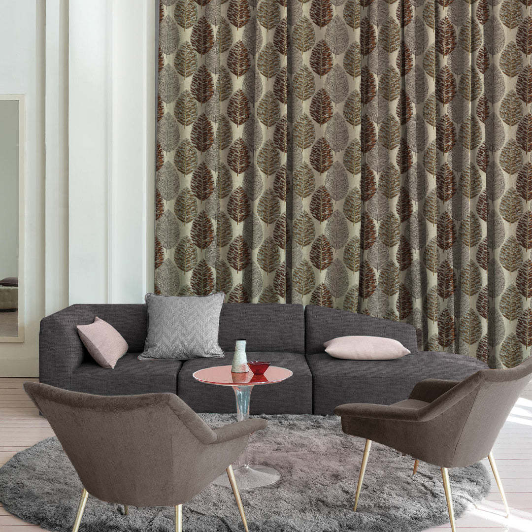 Evergreen Delight Floral Coffee Brown Heavy Satin Blackout Curtains Set Of 2 - (DS480C)