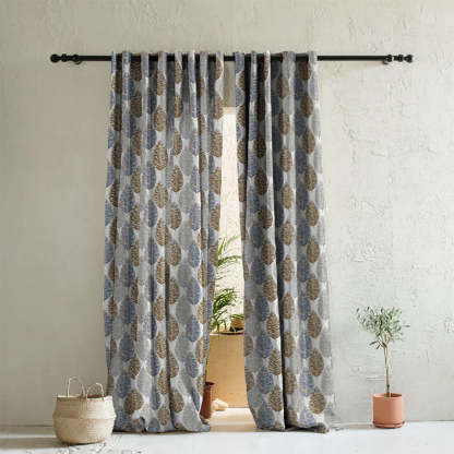 Evergreen Delight Floral Powder Blue Heavy Satin Room Darkening Curtains Set Of 2 - (DS480D)