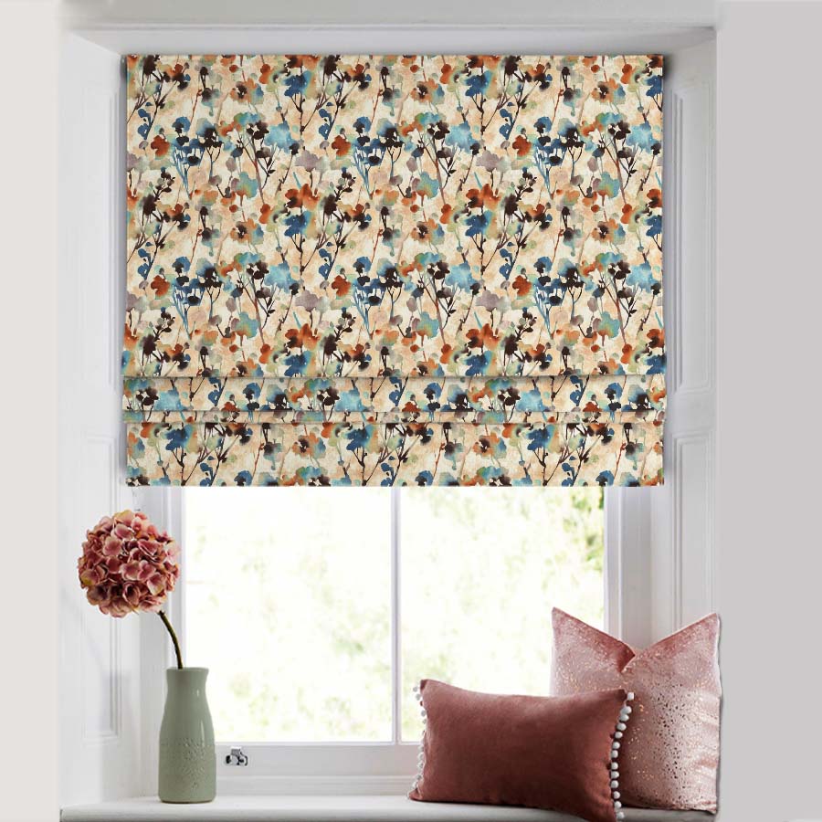Eternal Leaves Geometric Ice Blue Satin Roman Blind (DS481A)