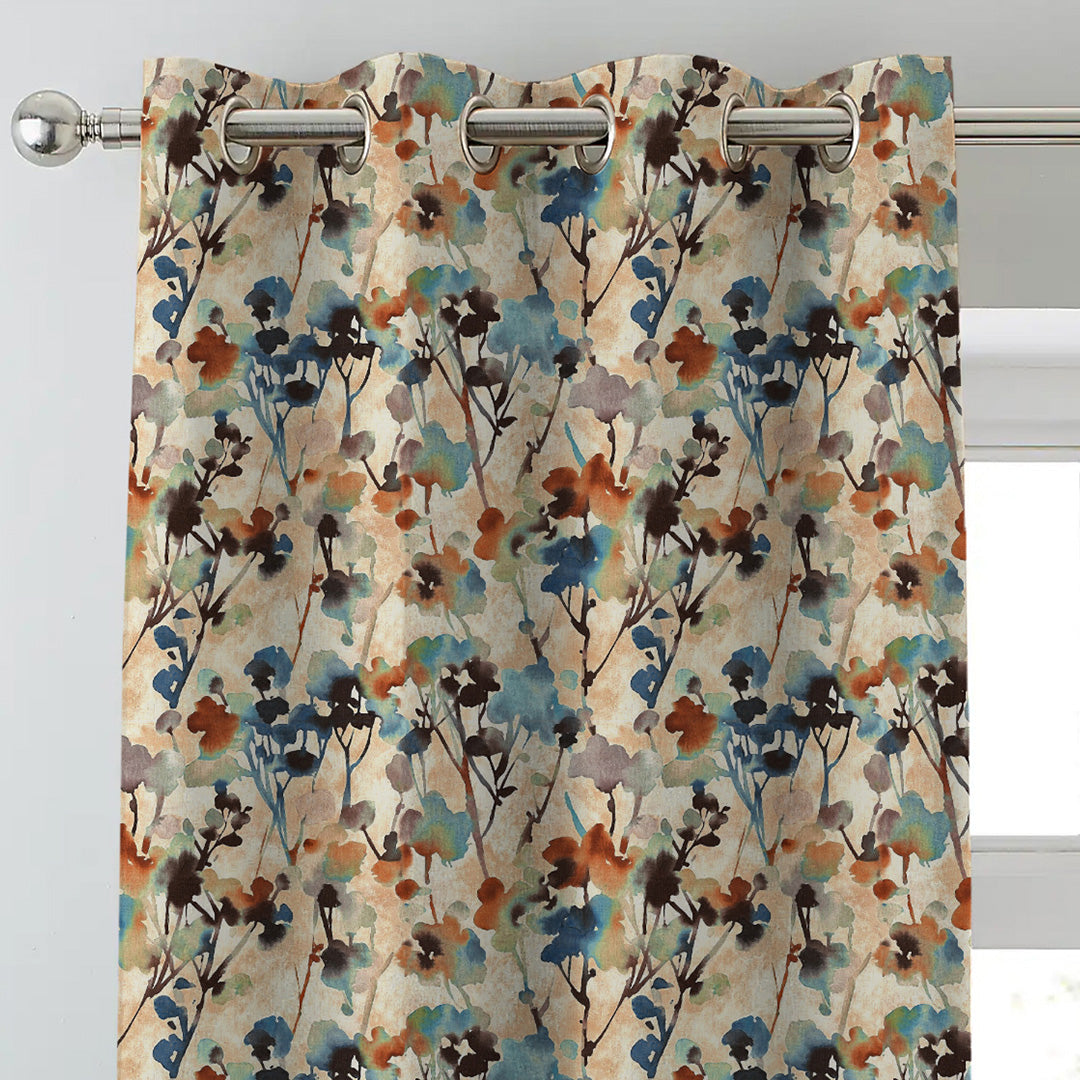 Eternal Leaves Geometric Ice Blue Heavy Satin Blackout Curtains Set Of 2 - (DS481A)