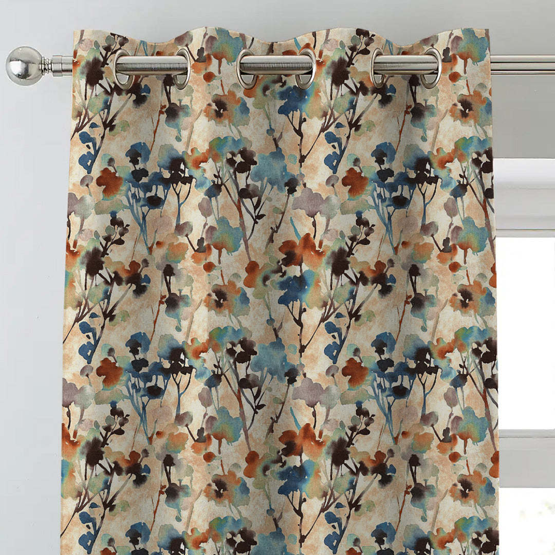 Eternal Leaves Geometric Ice Blue Heavy Satin Blackout Curtains Set Of 2 - (DS481A)