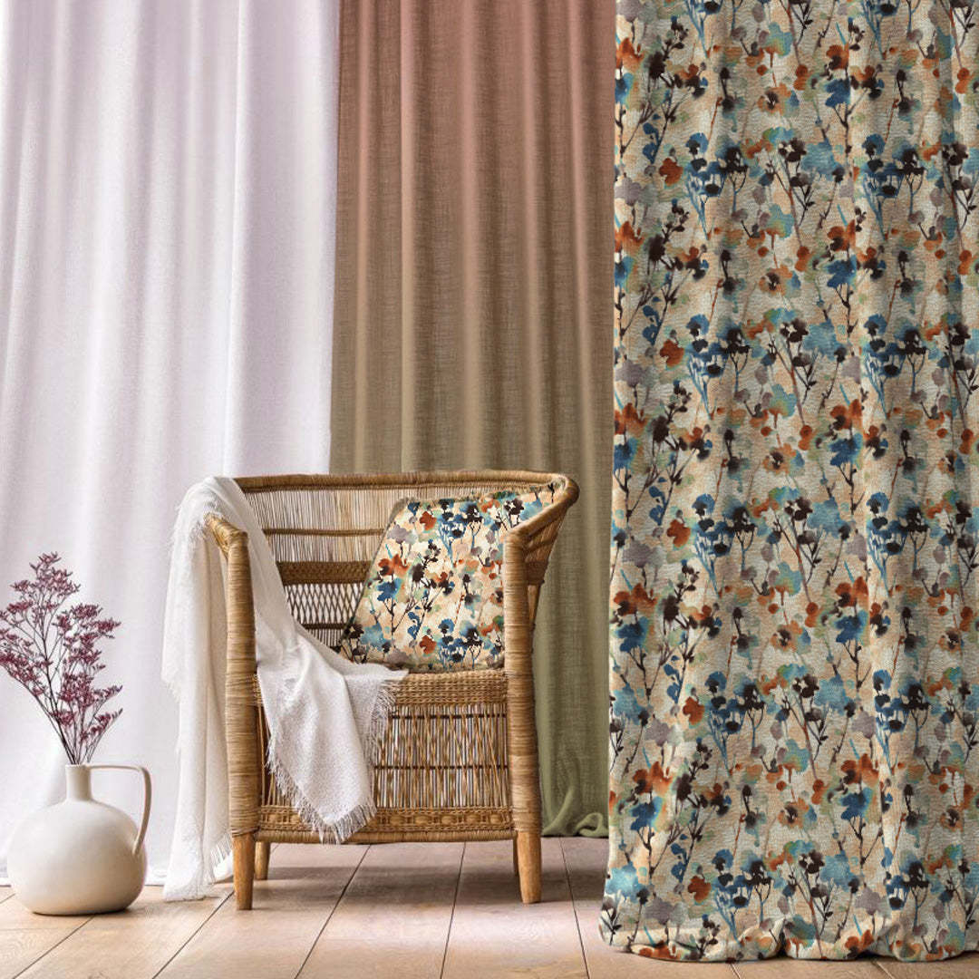Eternal Leaves Geometric Ice Blue Heavy Satin Blackout Curtains Set Of 2 - (DS481A)