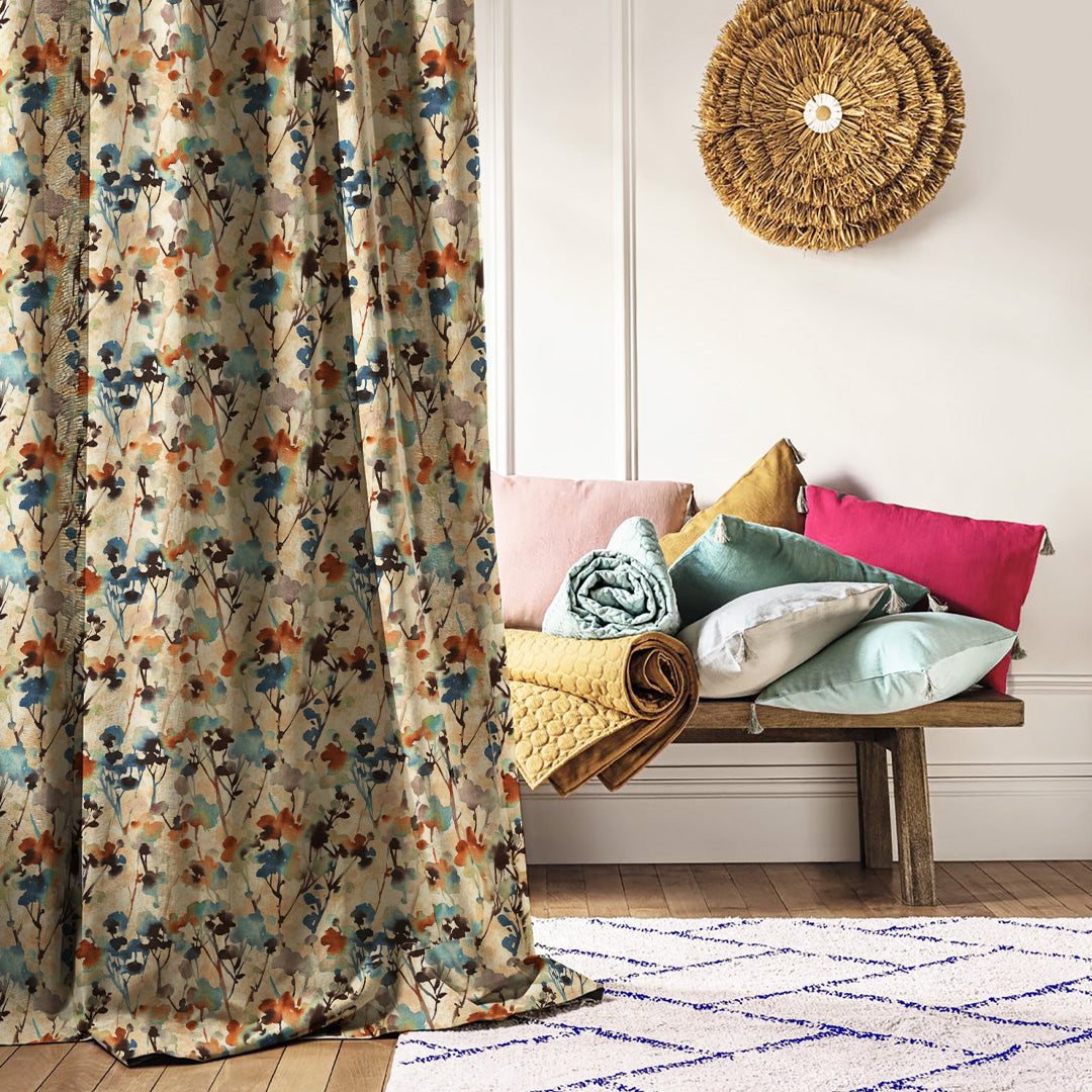 Eternal Leaves Geometric Ice Blue Heavy Satin Blackout Curtains Set Of 2 - (DS481A)