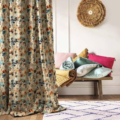 Eternal Leaves Geometric Ice Blue Heavy Satin Blackout Curtains Set Of 2 - (DS481A)