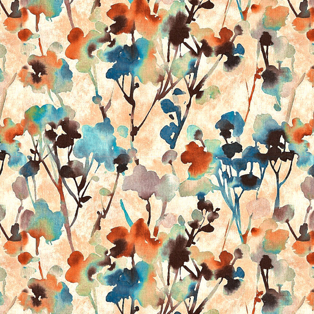 Eternal Leaves Geometric Ice Blue Heavy Satin Blackout Curtains Set Of 2 - (DS481A)