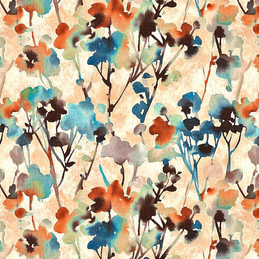 Eternal Leaves Geometric Ice Blue Heavy Satin Blackout Curtains Set Of 2 - (DS481A)