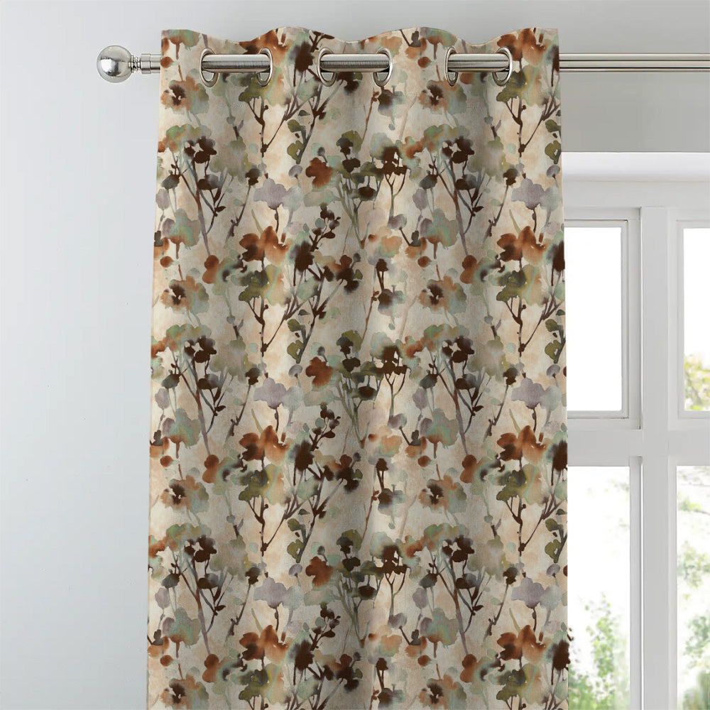 Eternal Leaves Geometric Olive Green Heavy Satin Blackout curtains Set Of 2 - (DS481C)
