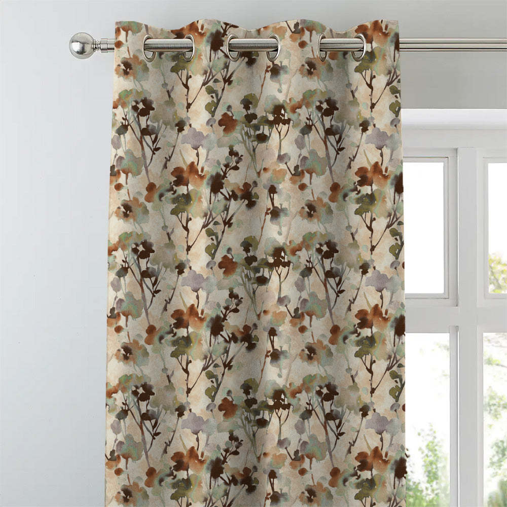 Eternal Leaves Geometric Olive Green Heavy Satin Blackout curtains Set Of 2 - (DS481C)