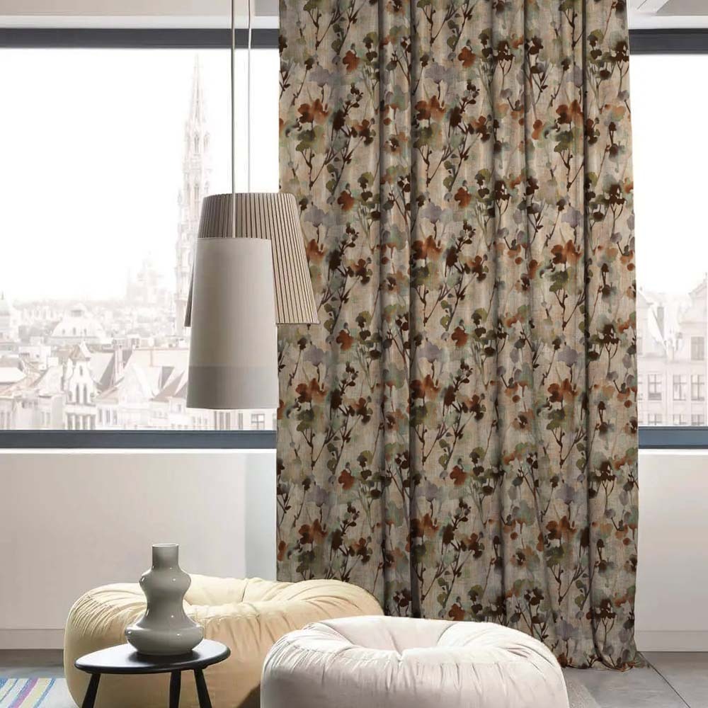 Eternal Leaves Geometric Olive Green Heavy Satin Blackout curtains Set Of 2 - (DS481C)